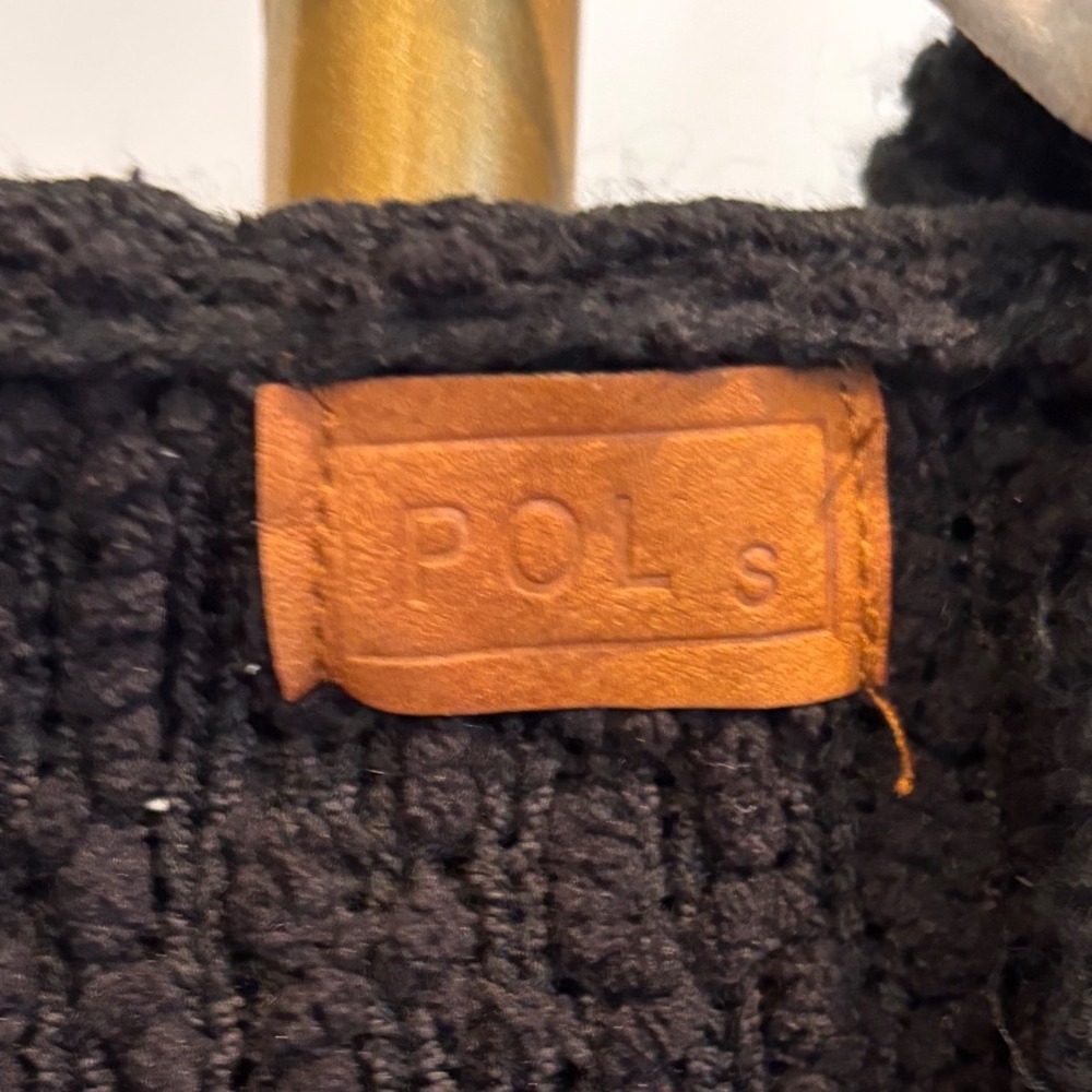 POL Womens Black Popcorn Knit Hoodie Oversized Open Back Sweater Small - Picture 3 of 3